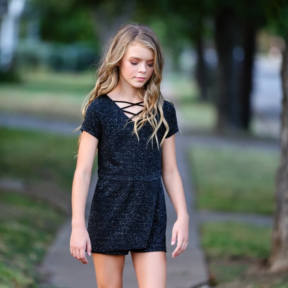 NEW Hannah Banana Sparkly Black Holiday Girls Romper 7 8